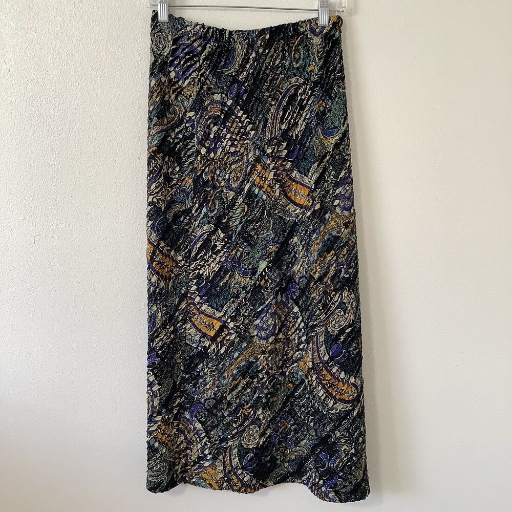 Choices Whimsigoth Boho Hippie Dark Paisley Ruffle Stretchy Midi Fairy Skirt PL